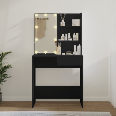 vidaXL Μπουντουάρ με LED Μαύρο 74,5x40x141cm 1 τεμ.