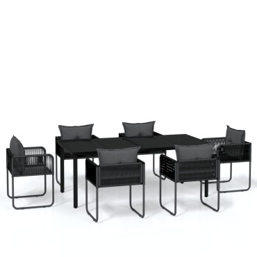 vidaXL Σετ Τραπεζαρίας Κήπου 7 τεμ. Μαύρο 200x100x74cm