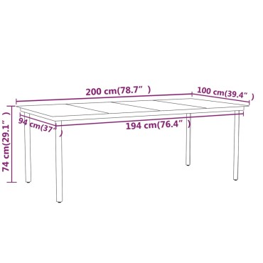 vidaXL Σετ Τραπεζαρίας Κήπου 7 τεμ. Μαύρο 200x100x74cm