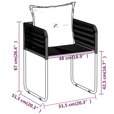vidaXL Σετ Τραπεζαρίας Κήπου 7 τεμ. Μαύρο 200x100x74cm