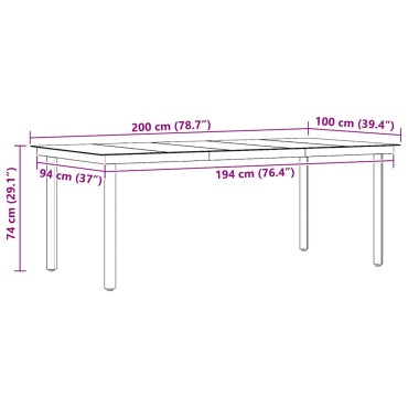 vidaXL Τραπεζαρία Κήπου Μαύρη 200x100x74cm από Ατσάλι και Γυαλί 1 τεμ.