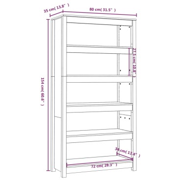 vidaXL Βιβλιοθήκη 80x35x154cm από Μασίφ Ξύλο Πεύκου 1 τεμ.