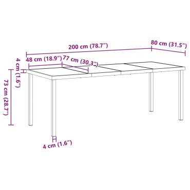 vidaXL Κήπος Τραπέζι Μαύρο 200x80x73cm Γυαλί ανθεκτικό στη θερμότητα 1 τεμ.