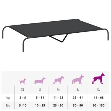 vidaXL Ανυψωμένο κρεβάτι σκύλου μαύρο 150x90x20 cm ύφασμα Οξφόρδης