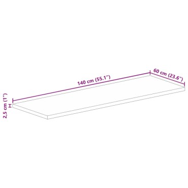 vidaXL Επιφάνεια Τραπεζιού Ορθογώνια 140x60x2,5cm Μασίφ Ξύλο Μάνγκο 1 τεμ.