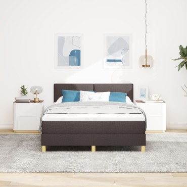 vidaXL Κρεβάτι με Στρώμα Σκούρο Καφέ 140x190 cm Υφάσματος