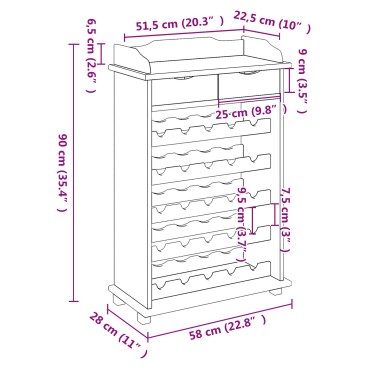 vidaXL Ράφι Κρασιού 90x60x30cm Συμπαγές Ξύλο Πεύκου 1 τεμ.