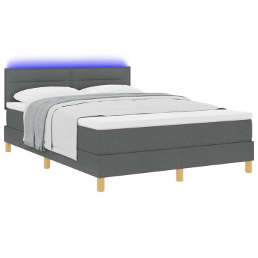 vidaXL Κρεβάτι με Βάση με Στρώμα & LED Σκούρο Γκρι 140x200 εκ. Ύφασμα