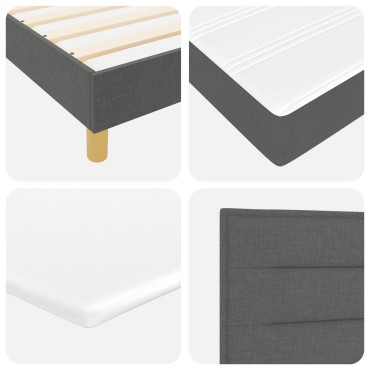 vidaXL Κρεβάτι με Βάση με Στρώμα & LED Σκούρο Γκρι 140x200 εκ. Ύφασμα