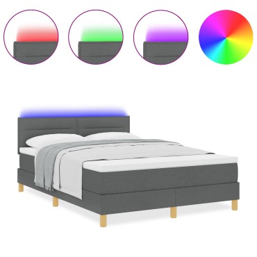 vidaXL Κρεβάτι με Βάση με Στρώμα & LED Σκούρο Γκρι 140x200 εκ. Ύφασμα