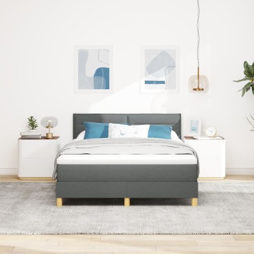 vidaXL Κρεβάτι με Βάση με Στρώμα & LED Σκούρο Γκρι 140x200 εκ. Ύφασμα