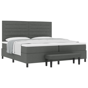 vidaXL Κρεβάτι Box Spring της  με Στρώμα & Πάγκο Σκούρο Γκρι 200x200 εκ. Ύφασμα
