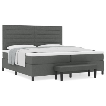 vidaXL Κρεβάτι Box Spring της  με Στρώμα & Πάγκο Σκούρο Γκρι 200x200 εκ. Ύφασμα