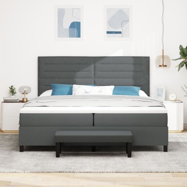 vidaXL Κρεβάτι Box Spring της  με Στρώμα & Πάγκο Σκούρο Γκρι 200x200 εκ. Ύφασμα