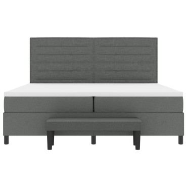 vidaXL Κρεβάτι Box Spring της  με Στρώμα & Πάγκο Σκούρο Γκρι 200x200 εκ. Ύφασμα