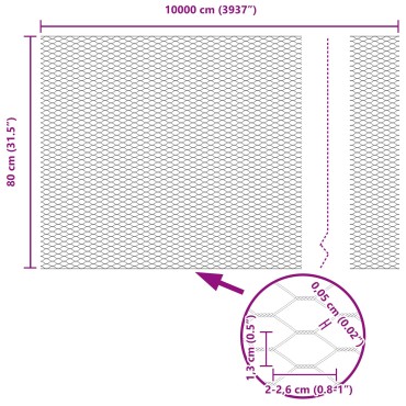 vidaXL Φράκτης Έξαθων 0.8x100 μ Γαλβανισμένο Ατσάλι 10000x0.05x80cm