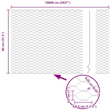vidaXL Περίφραξη Εξαγώνου 0.8x100 μ Γαλβανισμένος Χάλυβας