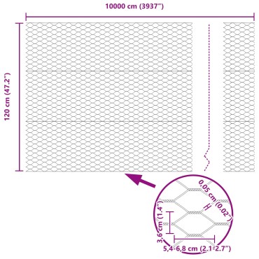 vidaXL Φράχτης Εξάγωνο 1.2x100 μ Γαλβανισμένο ατσάλι 10000x0.05x120cm