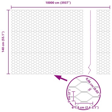 vidaXL Φράκτης Εξάγωνος 1.4x100 μ Γαλβανισμένο Ατσάλι 10000x0.06x140cm