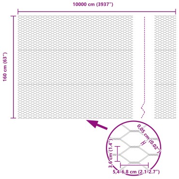 vidaXL Εξαγωνικός Φράκτης 1.6x100 μ Γαλβανισμένος Χάλυβας 10000x0.05x160cm