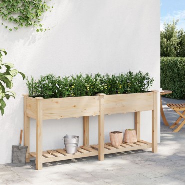 vidaXL Γλάστρα Κήπου με Ράφι 161x43x76 εκ Μασίφ Ξύλο Πεύκου