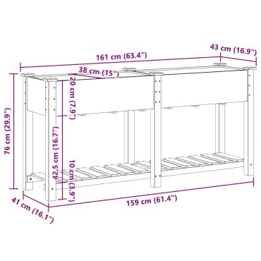 vidaXL Γλάστρα Κήπου με Ράφι 161x43x76 εκ Μασίφ Ξύλο Πεύκου