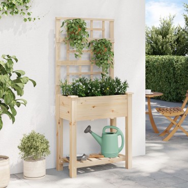 vidaXL Γλάστρα Κήπου με Πλέγμα & Ράφι 71x37x152 εκ Μασίφ Ξύλο Πεύκου