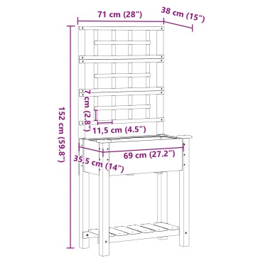 vidaXL Γλάστρα Κήπου με Πλέγμα & Ράφι 71x37x152 εκ Μασίφ Ξύλο Πεύκου