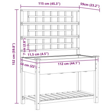 vidaXL Κήπος Γλάστρα με Πλέγμα & Ράφι 115x59x152 εκ Μασίφ Ξύλο Πεύκου