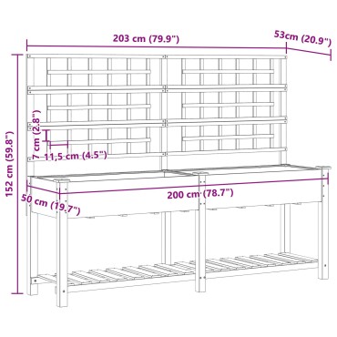 vidaXL Γλάστρα Κήπου με Πλέγμα και Ράφι 203x53x152 εκ Μασίφ Ξύλο Πεύκου