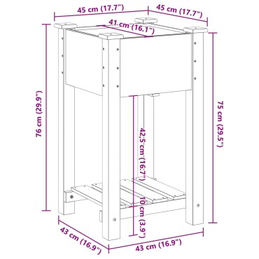 vidaXL Γλάστρα Κήπου με Ράφι 45x45x76 εκ. Μασίφ Ξύλο Πεύκου
