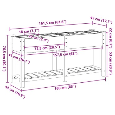 vidaXL Γλάστρα Κήπου με Πλέγματα 161x43x76 εκ Μασίφ Ξύλο Πεύκου