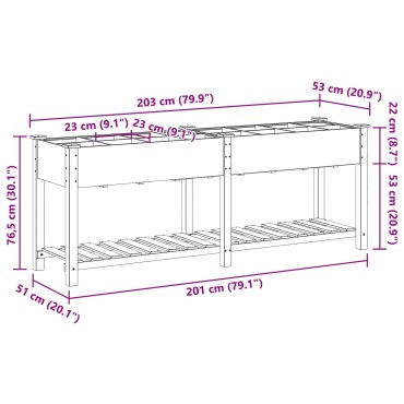 vidaXL Γλάστρα Κήπου με Πλέγματα 203x53x76 εκ Μασίφ Ξύλο Πεύκου