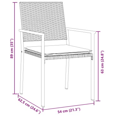 vidaXL Σετ 3 Μαύρο PE Ρατάν 54x62.5x89cm Ανθεκτική Καρέκλα Κήπου 1 τεμ.