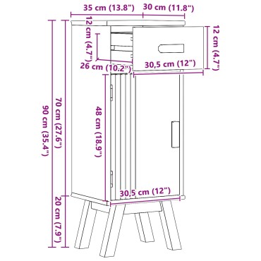 Ντουλάπα Αποθήκευσης μπάνιου vidaXL 35x30x90cm από μασίφ ξύλο πεύκου