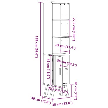 vidaXL Ντουλάπι Μπάνιου Καφέ 35x30x159cm Μασίφ ξύλο πεύκου