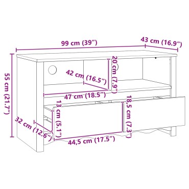 vidaXL Τηλεοπτική Βάση "DRAMMEN" 99x43x55cm Μασίφ Ξύλο Πεύκου