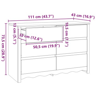vidaXL Συρταριέρα ""DRAMMEN"" Λευκή 111x43x73,5cm Στερεό Ξύλο Πεύκου 1 τεμ.
