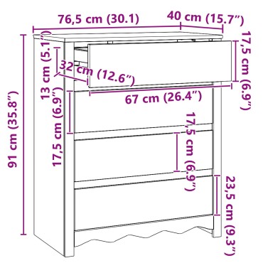 vidaXL Συρταριέρα ""DRAMMEN"" 76,5x40x91cm Σοκολατένιο Ξύλο Πεύκου 1 τεμ.