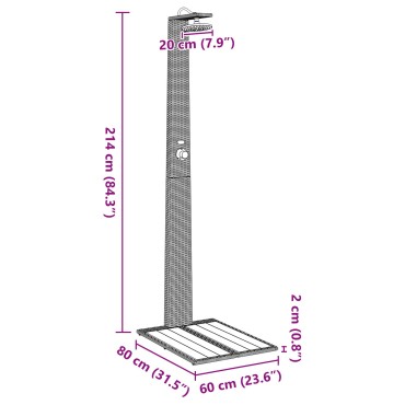 vidaXL Ντους Κήπου Μπεζ 60x80x214 εκ Πολυ Ράτταν