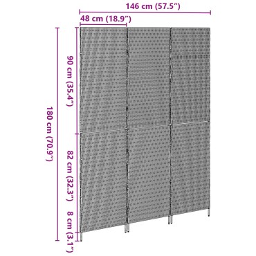 vidaXL Χωρίσματα Δωματίου 3 Πάνελ Φορητά Καφέ 146x180cm Πολυρατάν