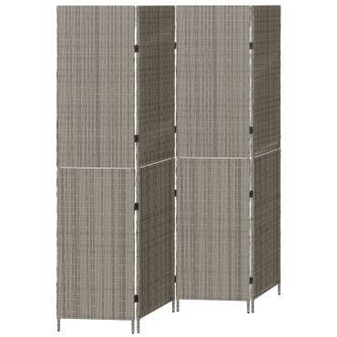 vidaXL Χώρισμα Δωματίου 4 Πάνελ Φορητό Γκρι 195x180cm Πολυ Ράτταν