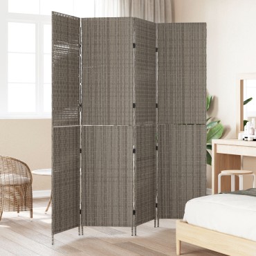 vidaXL Χώρισμα Δωματίου 4 Πάνελ Φορητό Γκρι 195x180cm Πολυ Ράτταν