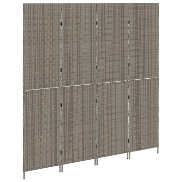 vidaXL Χώρισμα Δωματίου 4 Πάνελ Φορητό Γκρι 195x180cm Πολυ Ράτταν