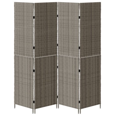 vidaXL Χώρισμα Δωματίου 4 Πάνελ Φορητό Γκρι 195x180cm Πολυ Ράτταν