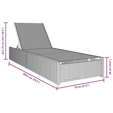 vidaXL Ξαπλώστρα Μπεζ 60x200x27cm Πολυ Ρατάν 1 τεμ.