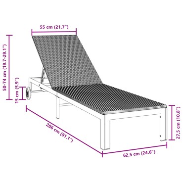 vidaXL Ξαπλώστρα με Ρόδες Καφέ Συνθετικό Ρατάν 54x200x27cm 1 τεμ.