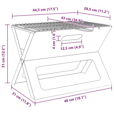 vidaXL Γκριλ BBQ Κάρβουνου - Αναδιπλούμενο, Μαύρο, 46x30x31 εκ, Κατασκευασμένο από Ατσάλι
