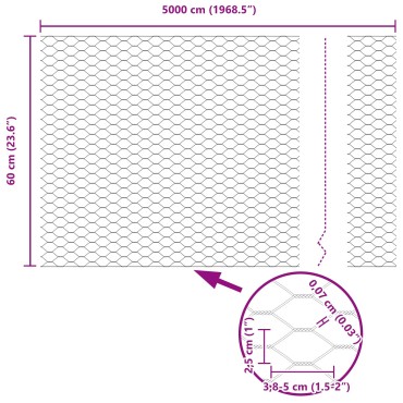 vidaXL Φράκτης Εξαγώνου Πράσινος 0.6x50 μ Σίδηρος 5000x0.07x60cm