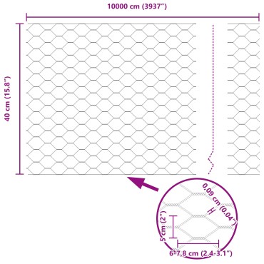 vidaXL Εξάγωνη Περίφραξη Πράσινη 0.4x100 μ Ατσάλι 10000x0.09x40cm